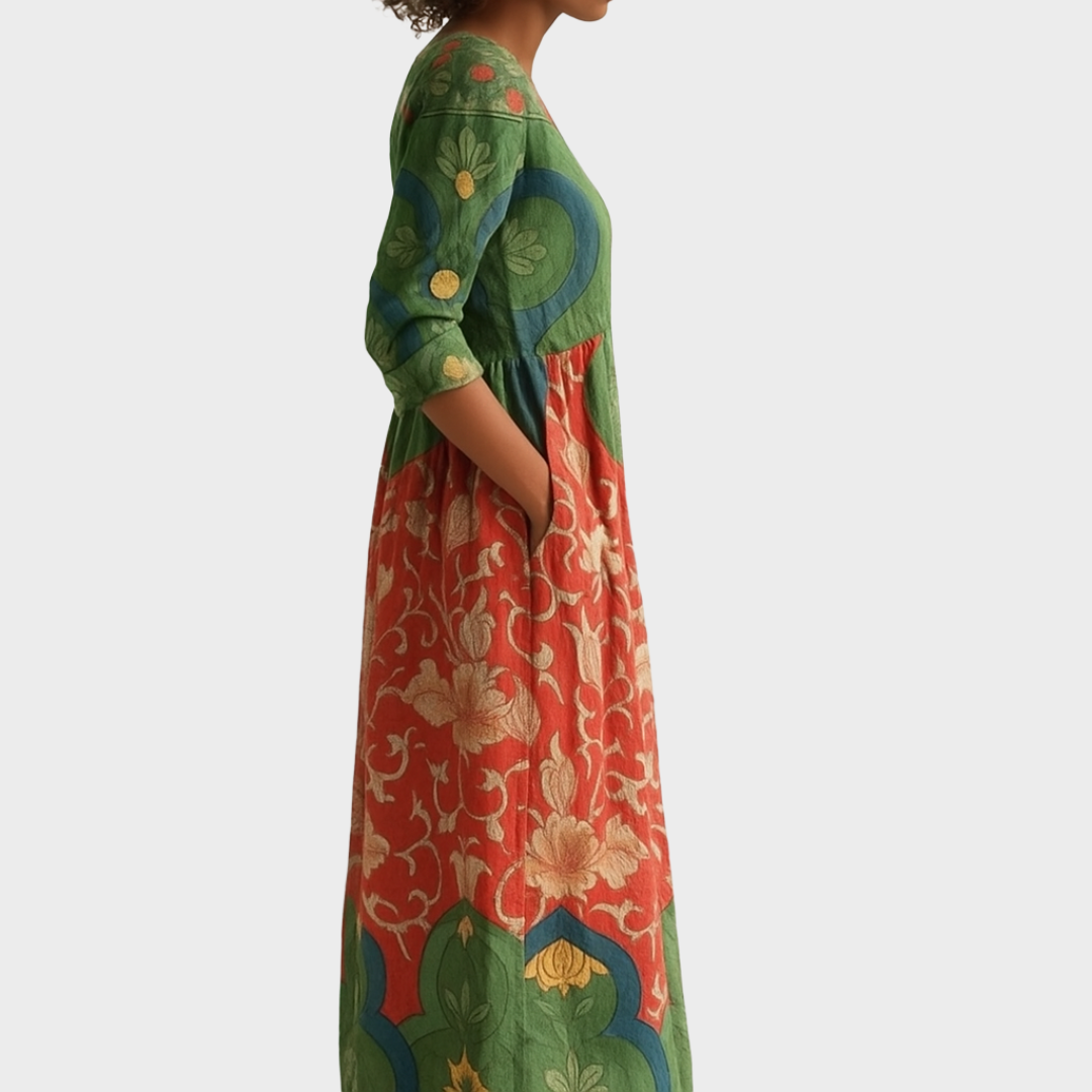 Клара - Дълга рокля с винтидж цветен принт