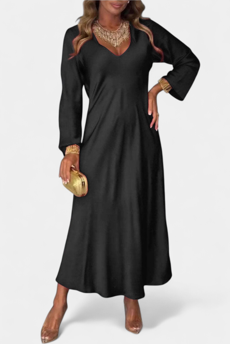 Мартинa Плавна Рокля с V Изрез и Дълги Ръкави