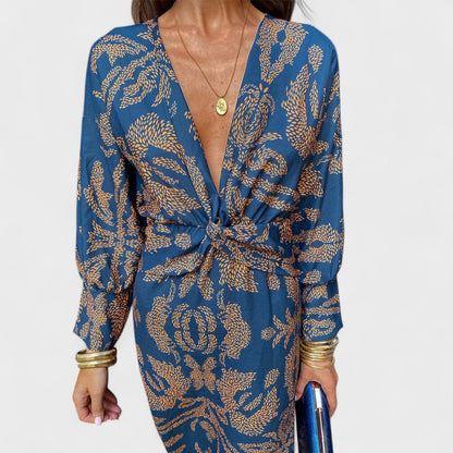 Весна - Миди рокля с V-образно деколте