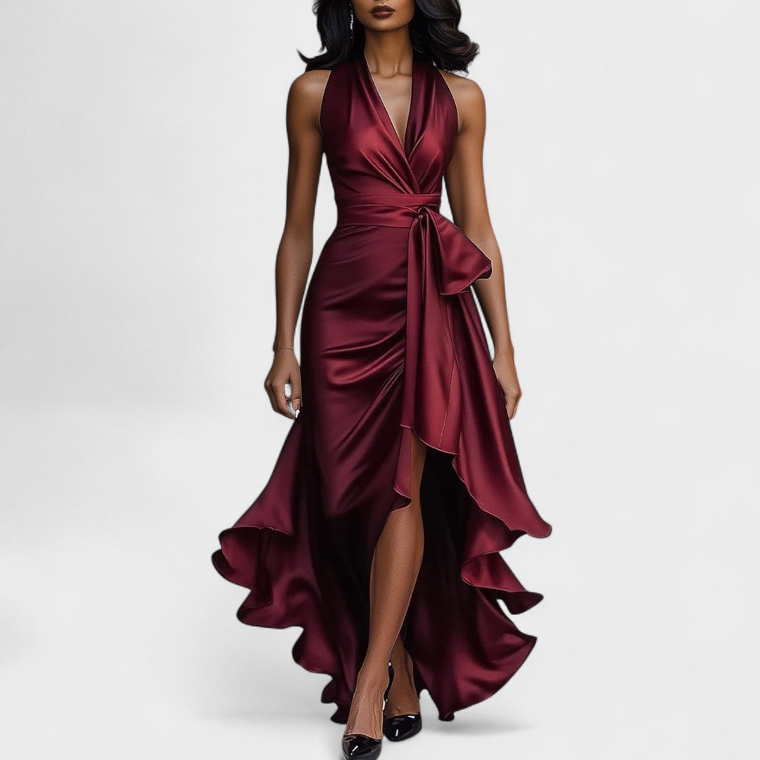 Ема - Сатенена официална рокля с volani