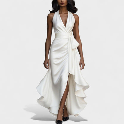 Ема - Сатенена официална рокля с volani