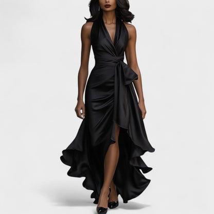 Ема - Сатенена официална рокля с volani