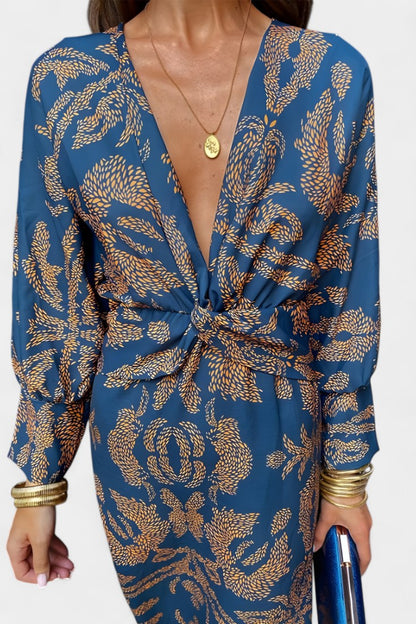 Ема Макси Рокля с V Изрез и Преден Чвор