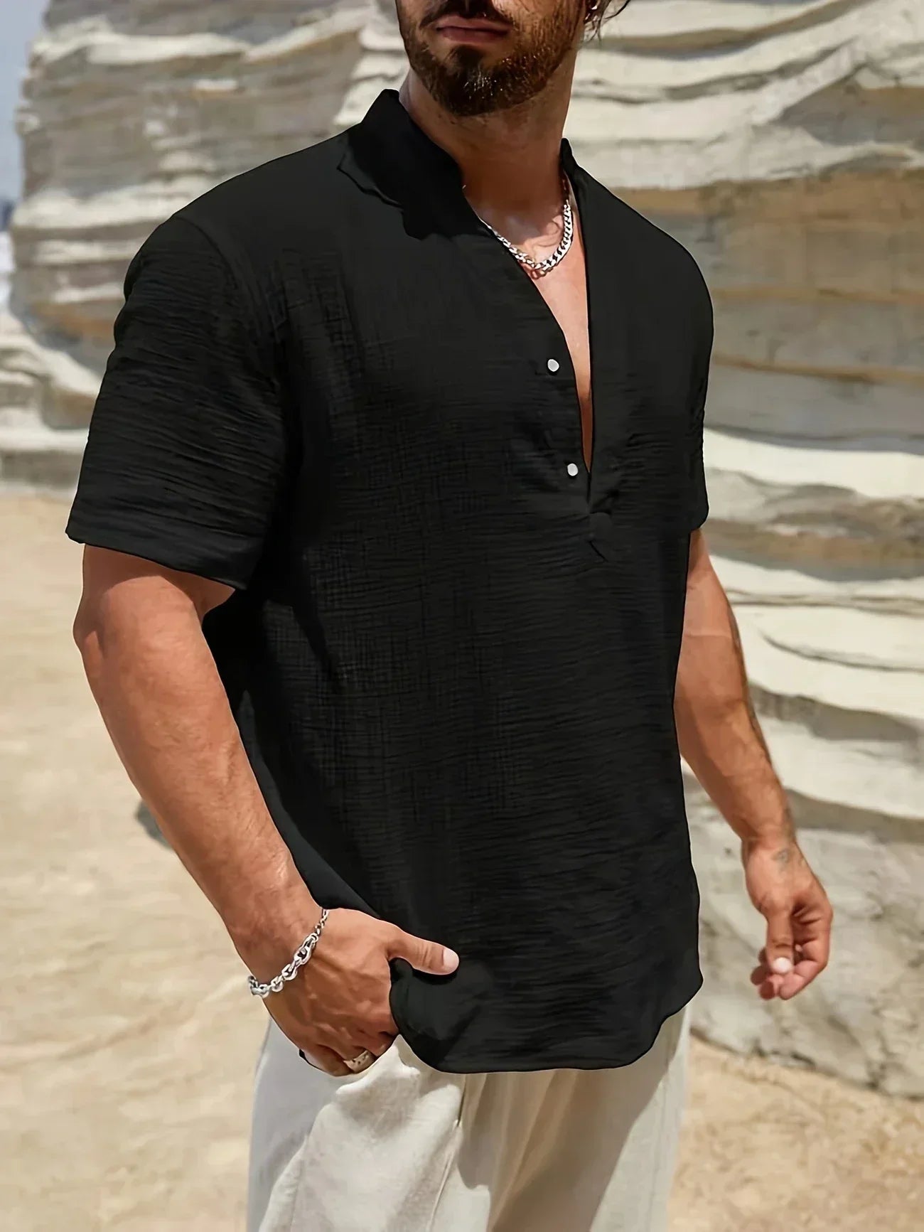 Елиян - Елегантна лятна риза с висока яка