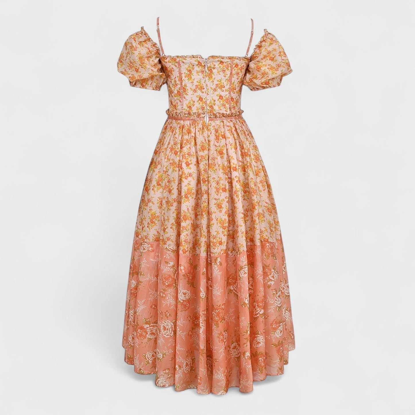 Валентина - Цветна рокля в коралов цвят