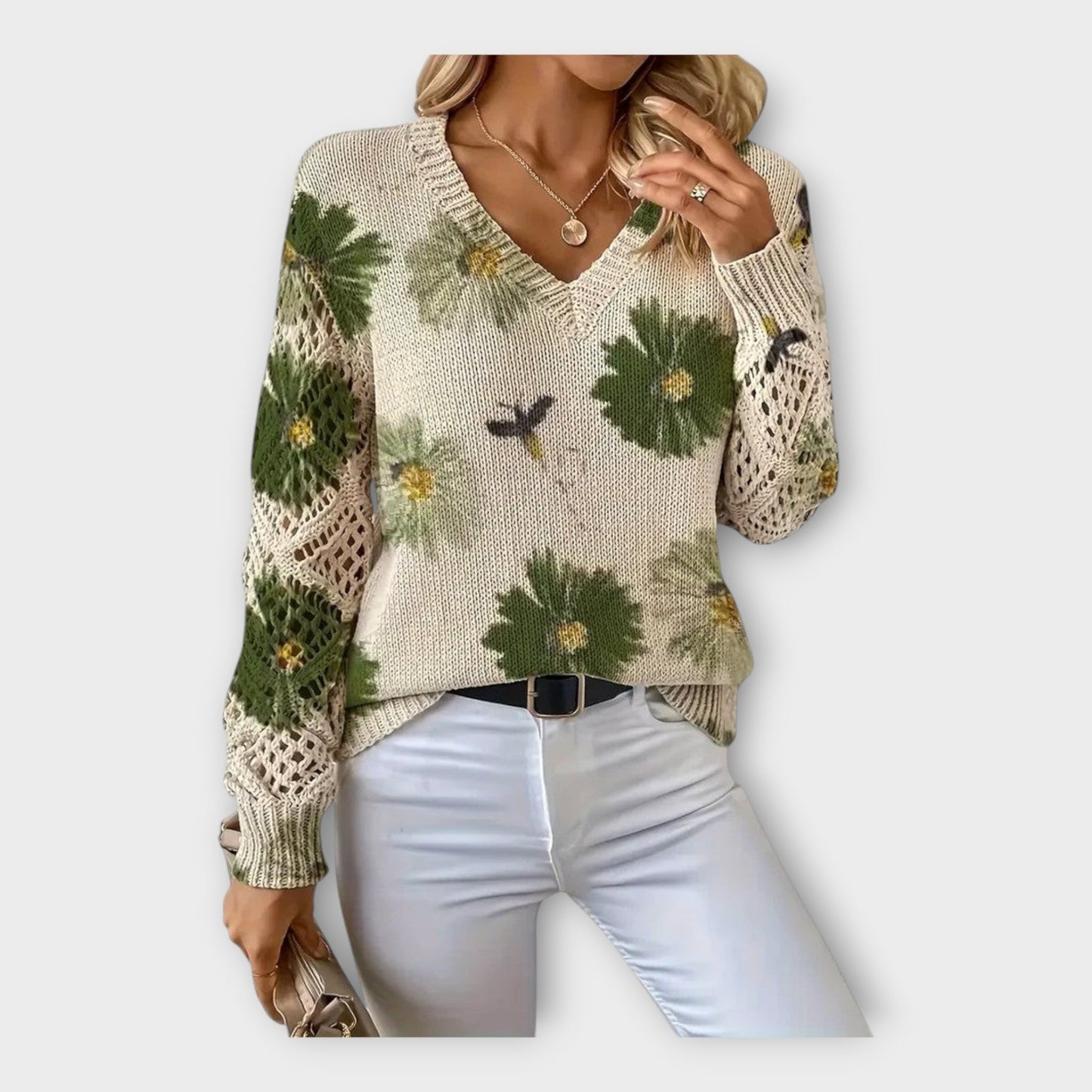 Плетен Пуловер с Дантелени Детайли