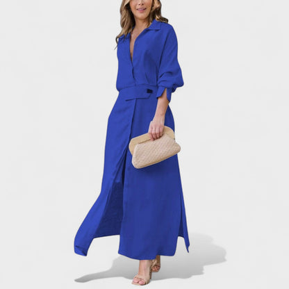 Гордана - Елегантна дълга рокля с V-образно деколте