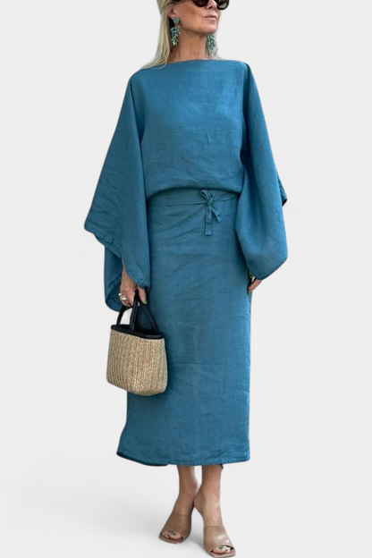 Филипа - Кимоно рокля от лен и памук с пояс