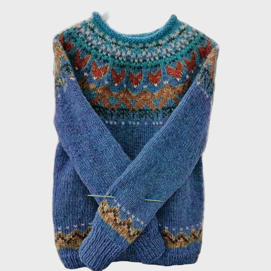 Плетен Д jumper с Винтидж Жакардов Узор