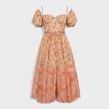 Валентина - Цветна рокля в коралов цвят