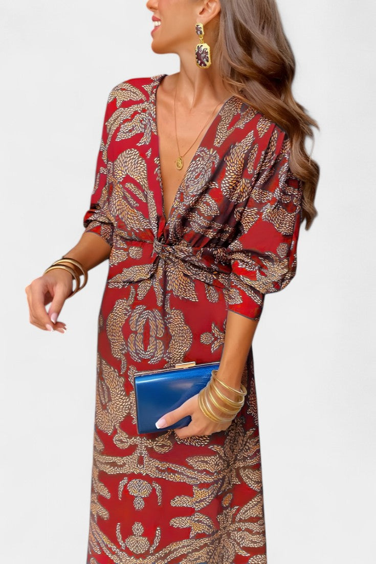 Ема Макси Рокля с V Изрез и Преден Чвор