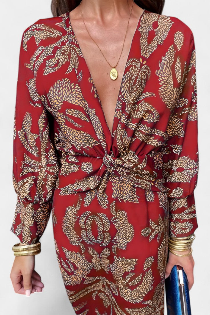 Ема Макси Рокля с V Изрез и Преден Чвор