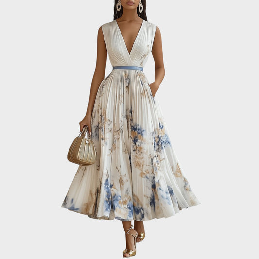 Рита - Елегантна цветна церемониална рокля в синьо и бяло