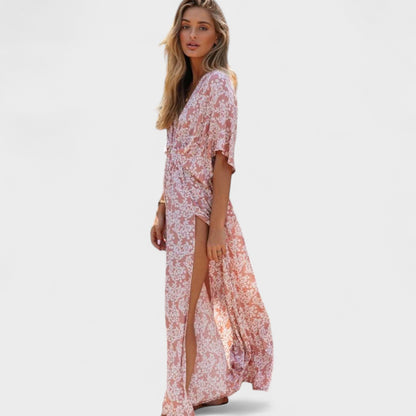 Вилма - Розова бохо рокля с разрез