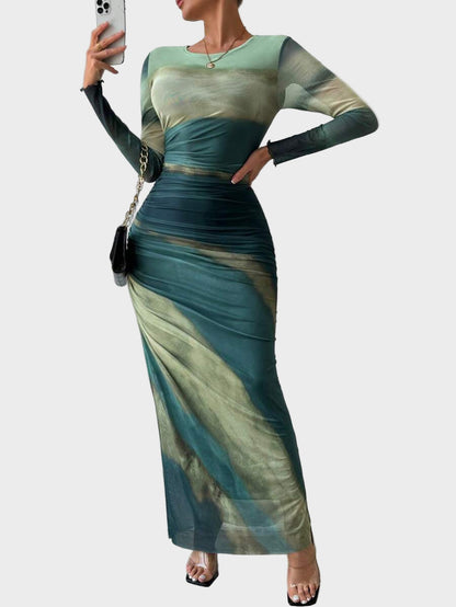 Торина – Дълга удобна рокля с десен