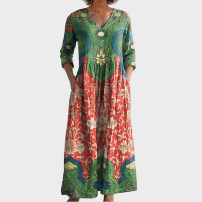 Клара - Дълга рокля с винтидж цветен принт