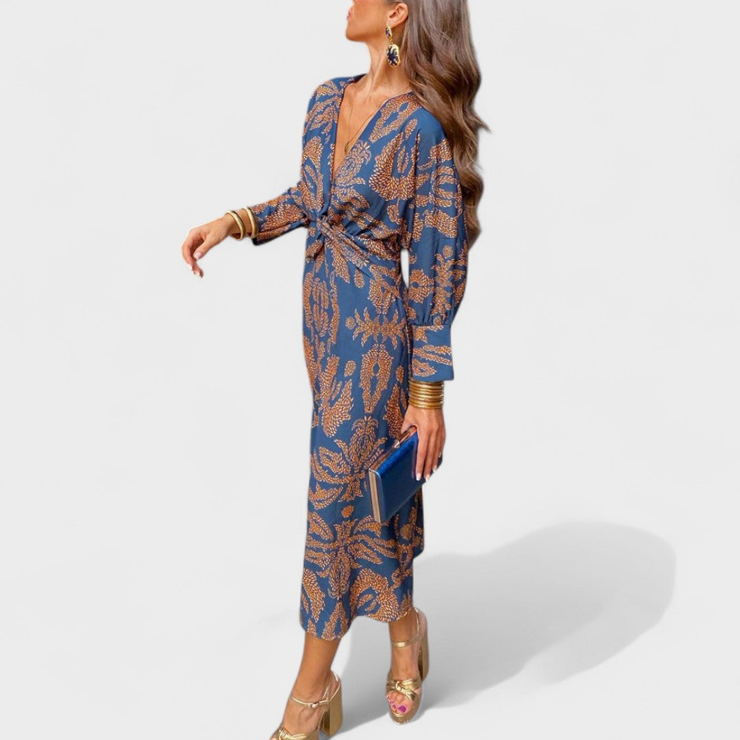 Весна - Миди рокля с V-образно деколте