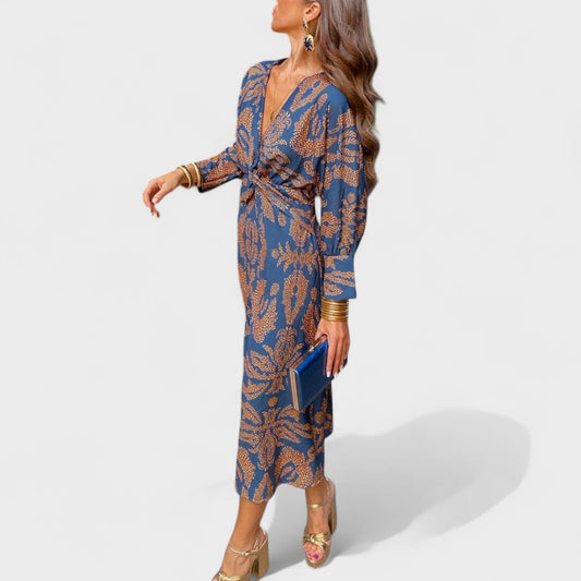 Весна - Миди рокля с V-образно деколте