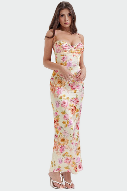 Роза | Сатенена цветна рокля