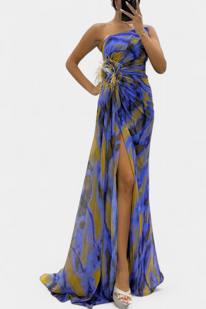 Бланка Макси Асиметрична Рокля с Вибрантен Узор