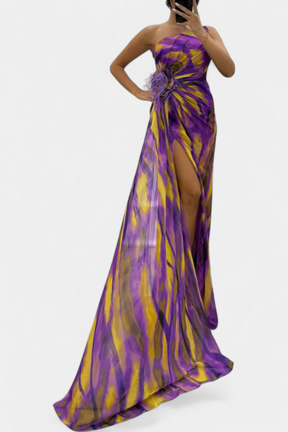 Бланка Макси Асиметрична Рокля с Вибрантен Узор