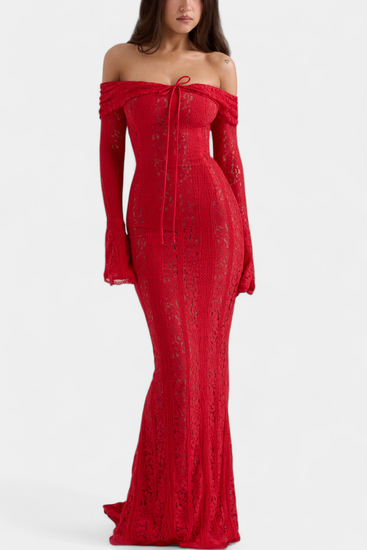 Макси рокля "Josipa" с открити рамене от дантела