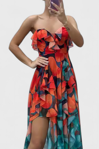 Зринка Макси Рокля без Ръкави с Волани и Градиентно Отворена