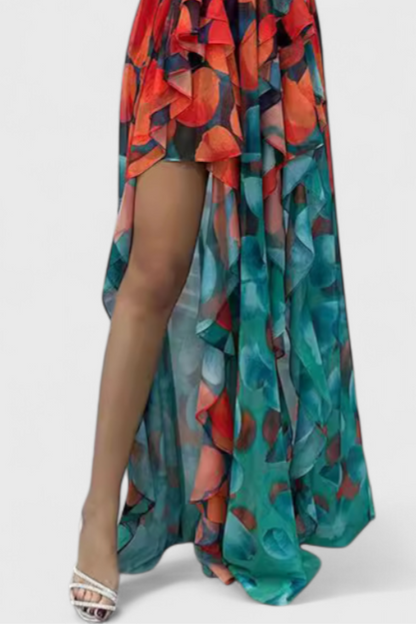 Зринка Макси Рокля без Ръкави с Волани и Градиентно Отворена