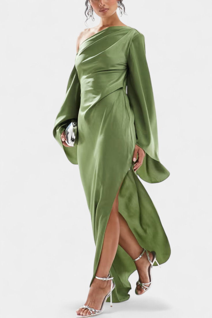 Франка Асиметрична Макси Рокля с Едно Рамо и Оформен Талия