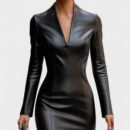 Лада - Тясна рокля от изкуствена кожа