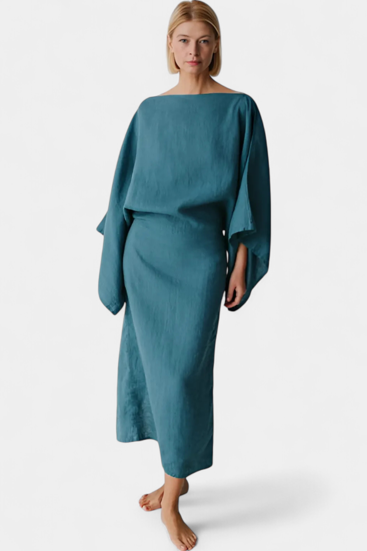 Филипа - Кимоно рокля от лен и памук с пояс